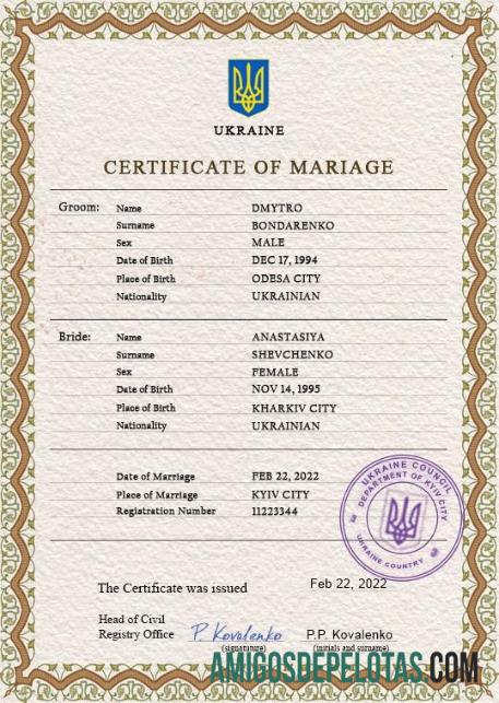 para download Modelo PSD de certidão de casamento da Ucrânia, totalmente editável
