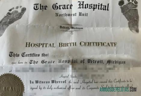 Estados Unidos Certidão de nascimento do Grace Hospital Of Michigan exemplo real