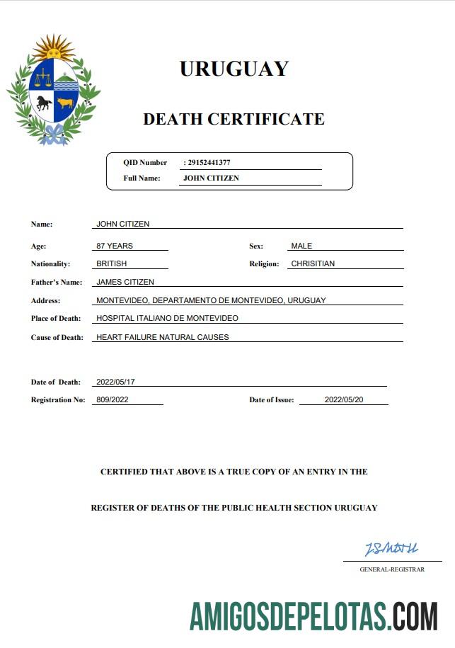 para download Modelo Word e PDF de certidão de óbito do Uruguai