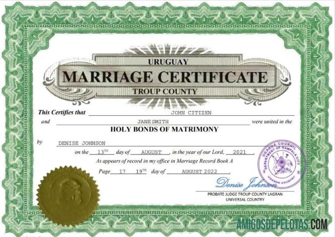 para download Modelo Word e PDF de certidão de casamento no Uruguai