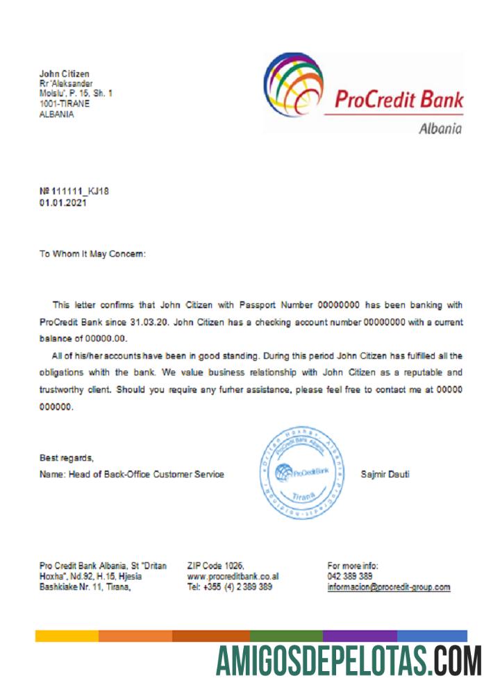 Referência Procredit da Albânia modelo