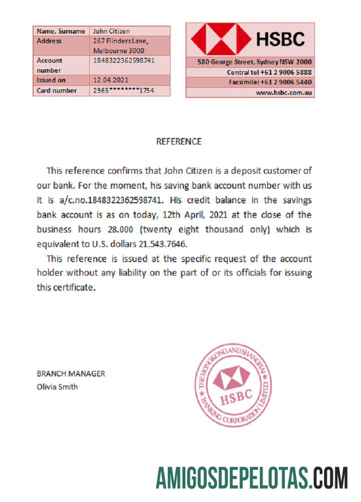 Referência HSBC da Austrália baixar para verificação