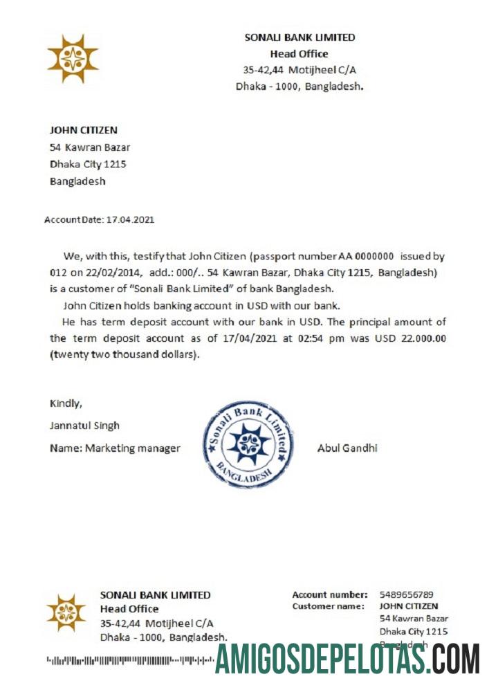 Referência Sonali de Bangladesh exemplo real