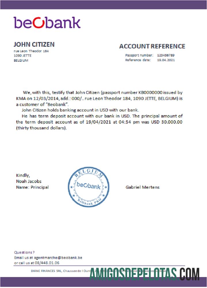 Referência Beobank da Bélgica amostra