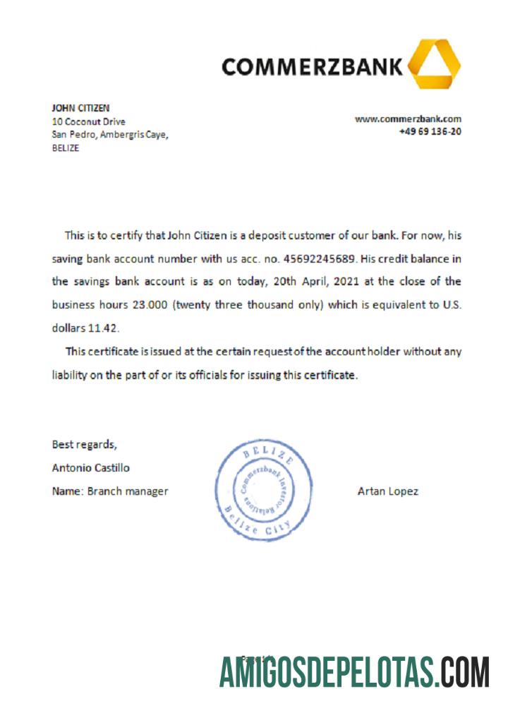 Referência do Belize Commerzbank modelo