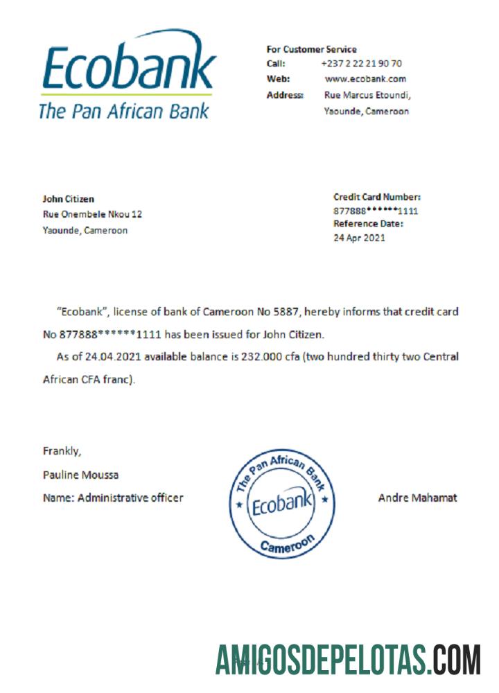 Referência do Ecobank dos Camarões exemplo