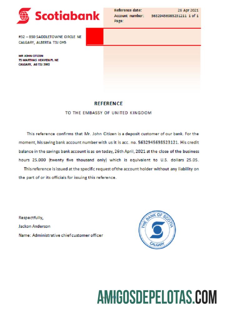 Referência do Canadá Scotiabank exemplo real