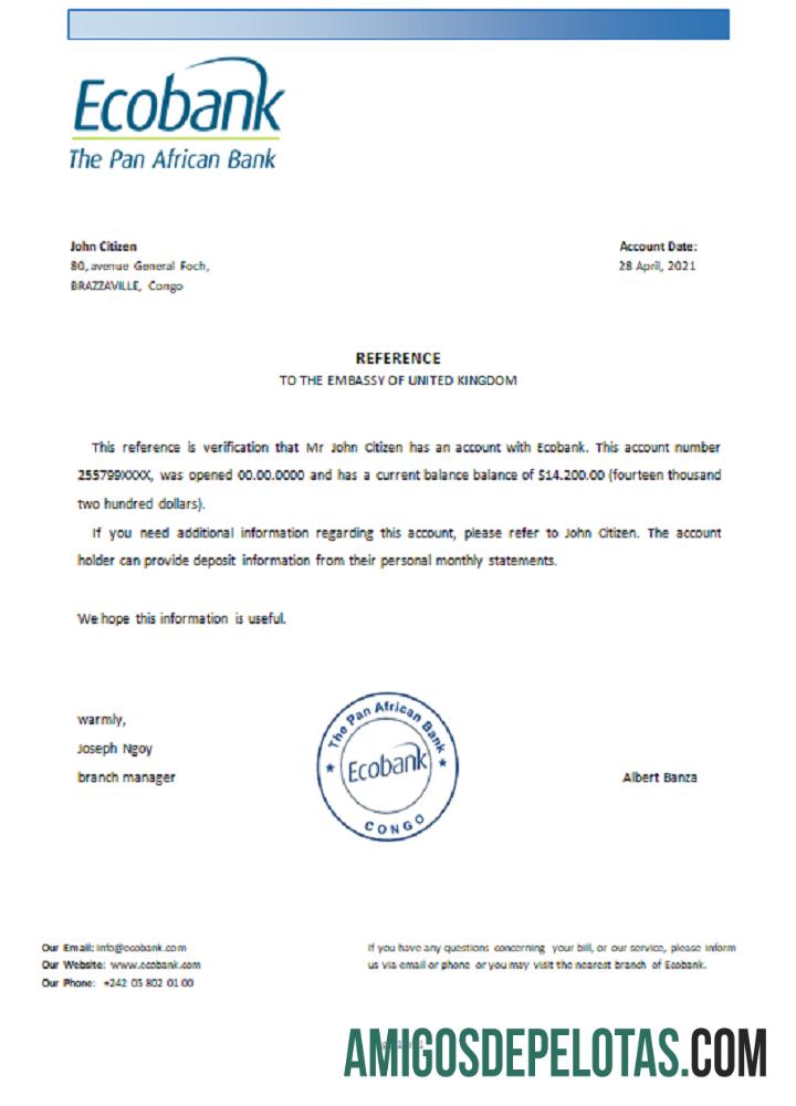 Referência do Ecobank do Congo modelo