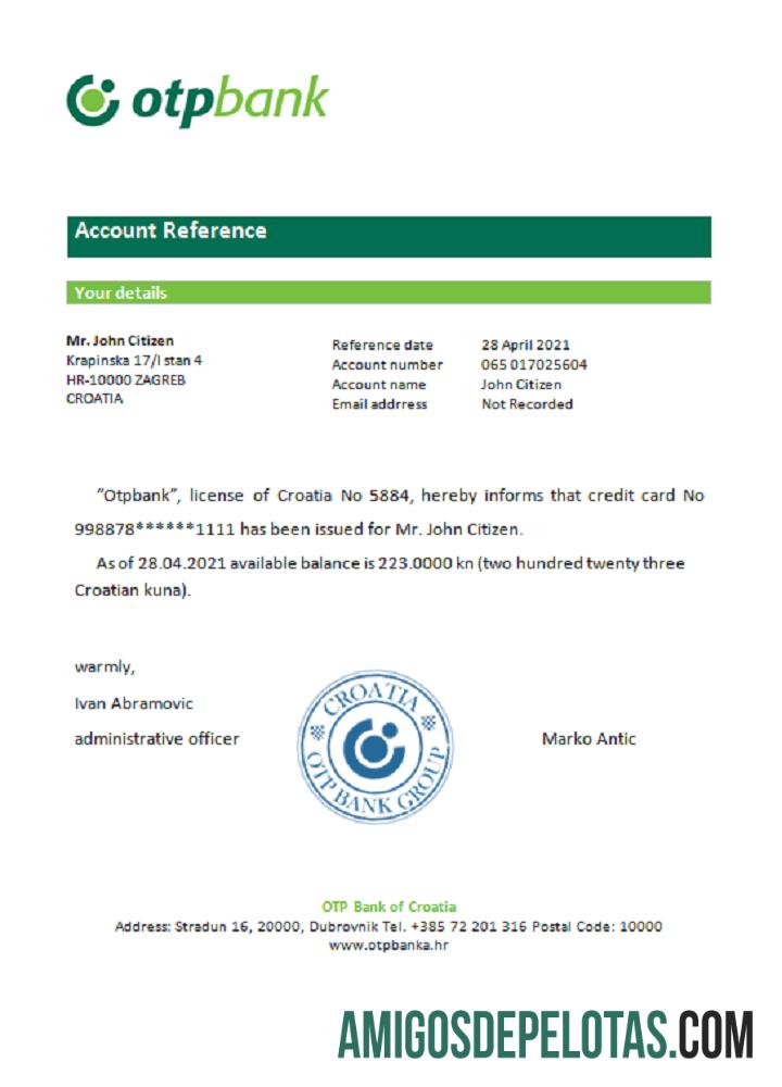 Referência do Otpbank da Croácia exemplo