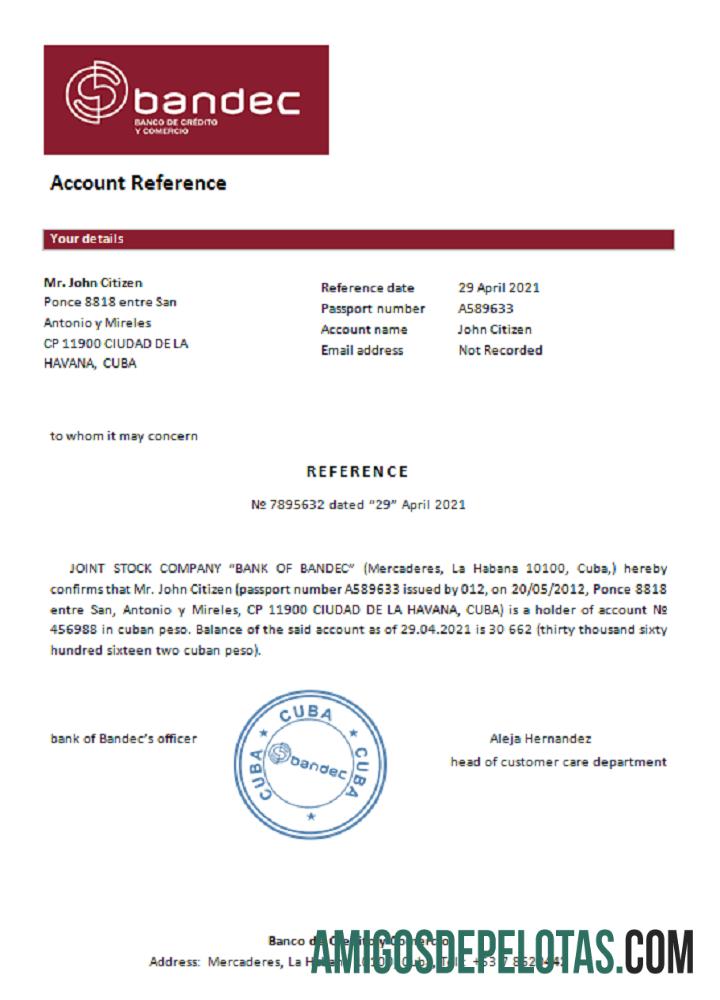 Referência Cuba Bandec exemplo