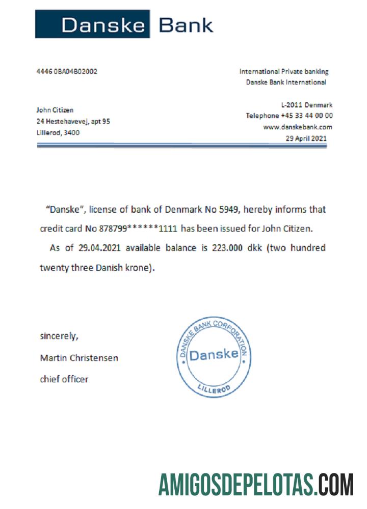 Referência do Danskebank da Dinamarca amostra