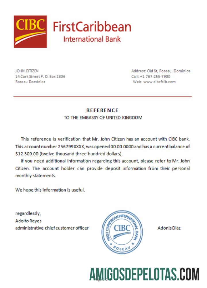 Referência CIBC de Dominica amostra
