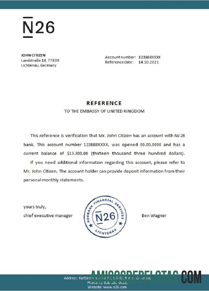 Referência Alemanha N26 baixar para verificação