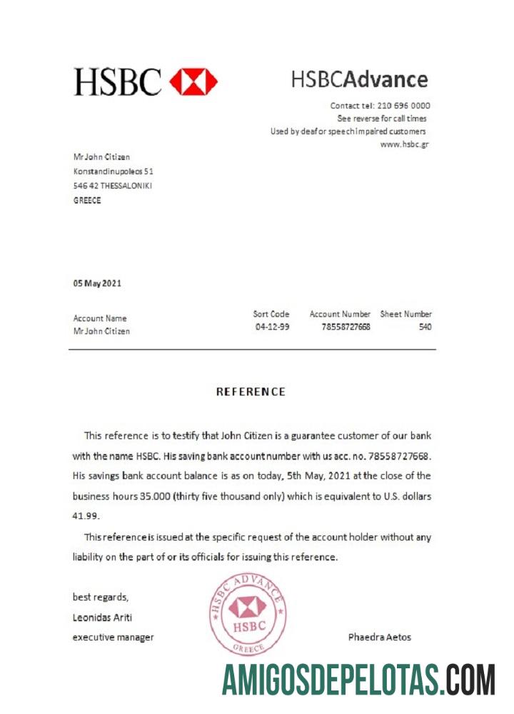 Referência HSBC da Grécia exemplo real