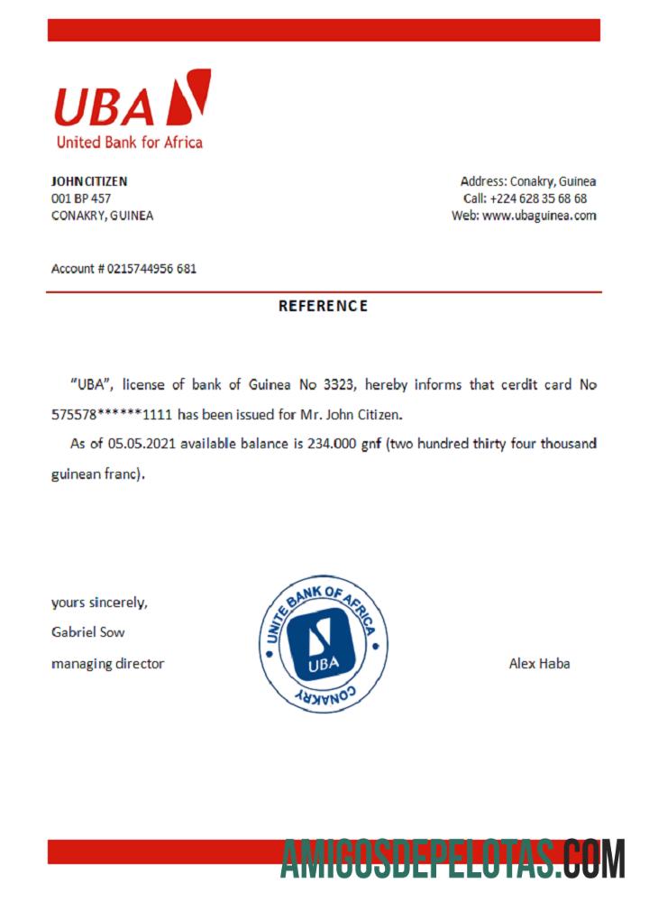 Referência UBA da Guiné amostra