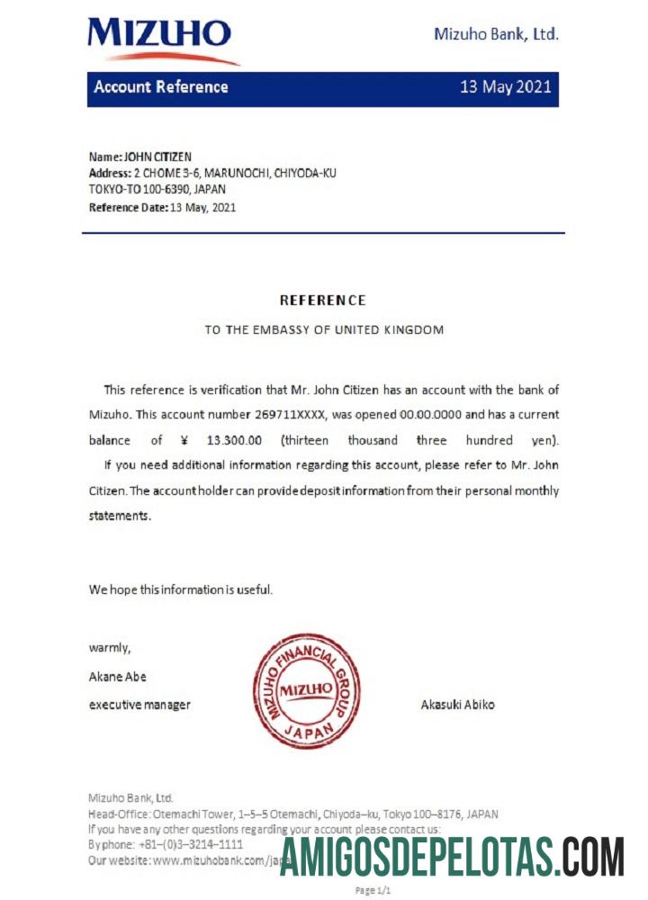 Referência Mizuho do Japão exemplo