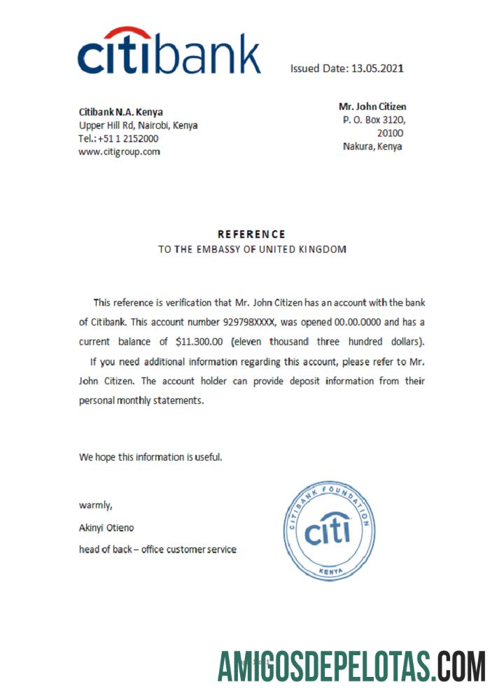 Referência do Quênia Citibank exemplo real