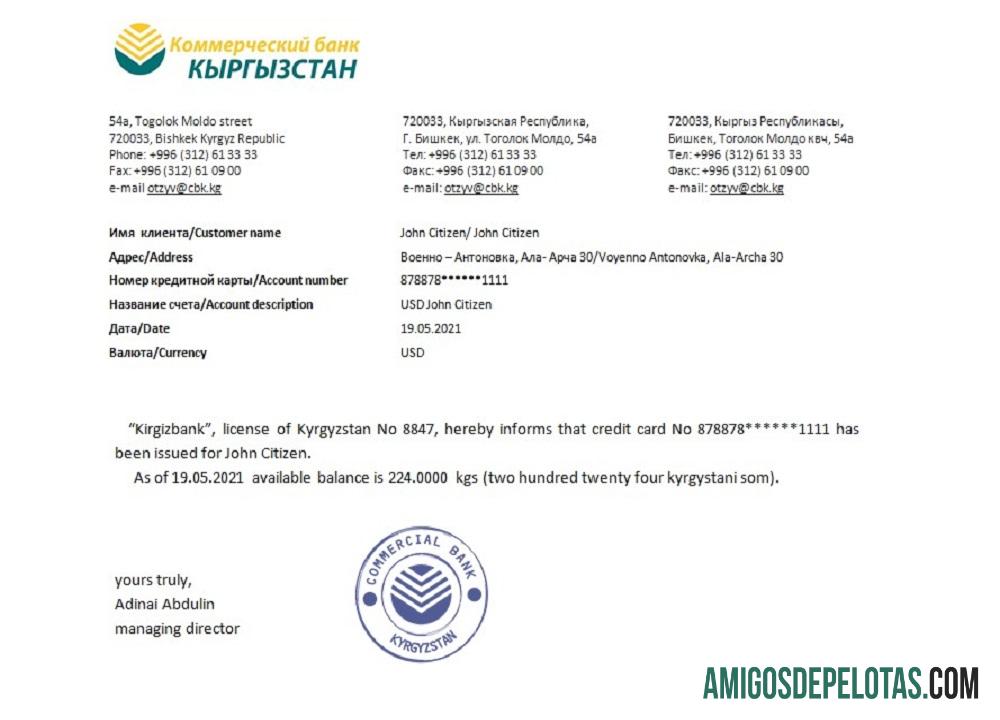 Referência do Quirguistão Kirgizbank modelo