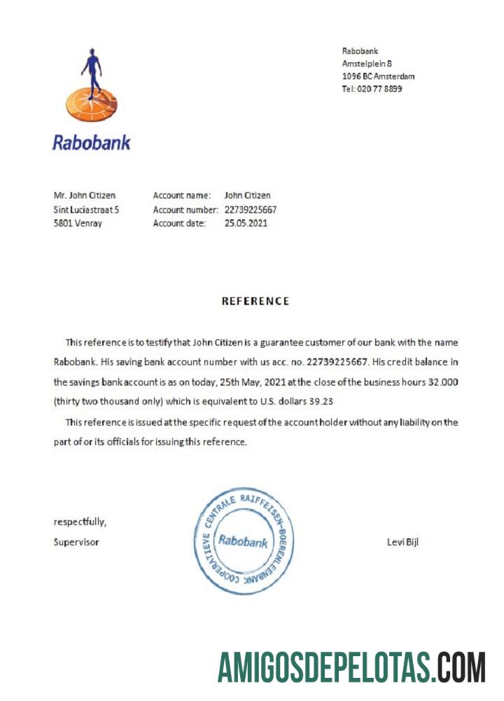 Referência do Rabobank da Holanda baixar para verificação