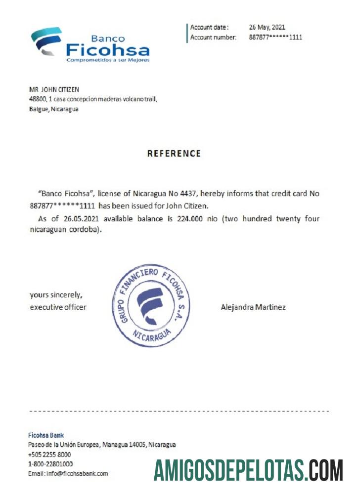 Referência Ficohsa da Nicarágua exemplo