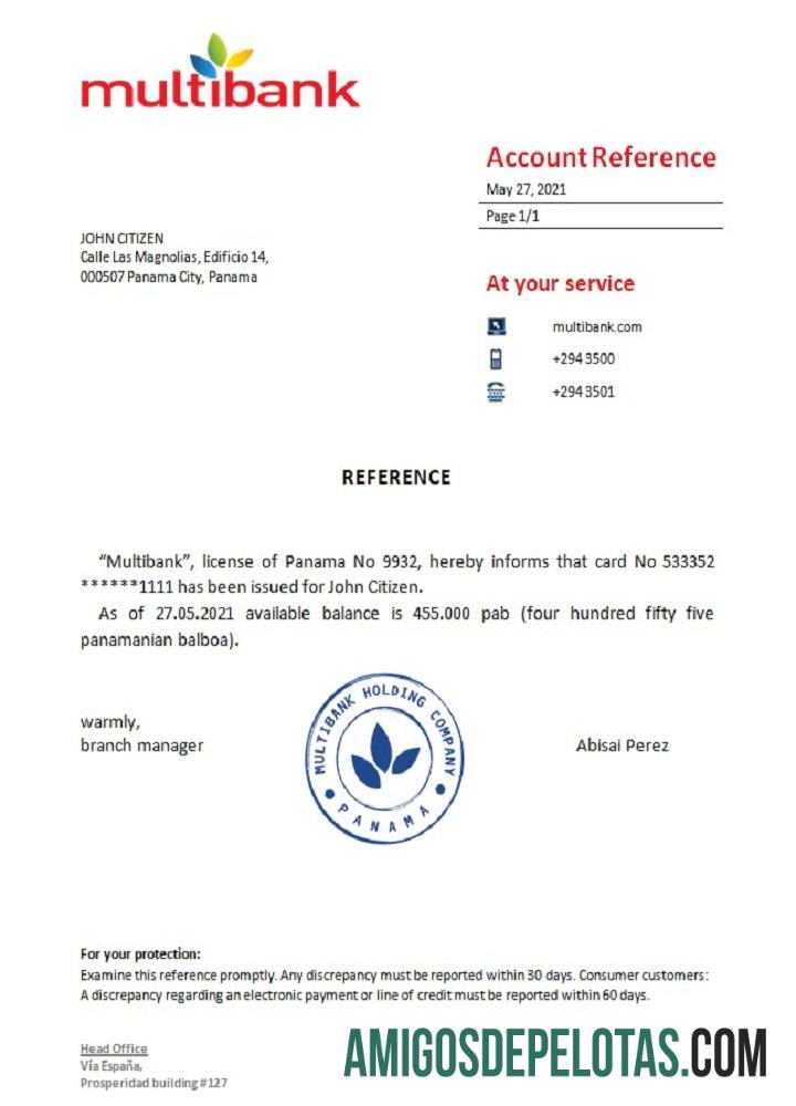Referência Multibanco do Panamá modelo