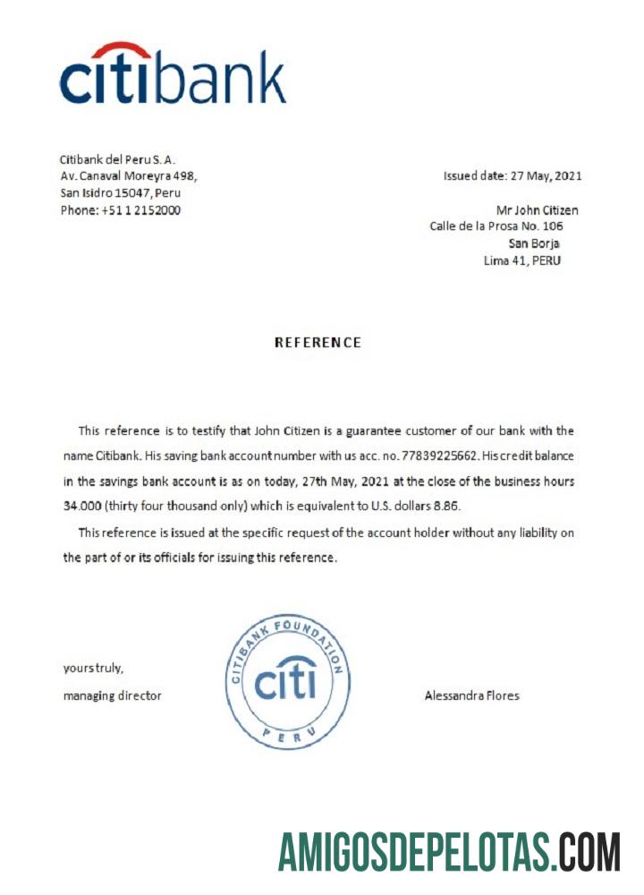 Referência Peru Citibank exemplo