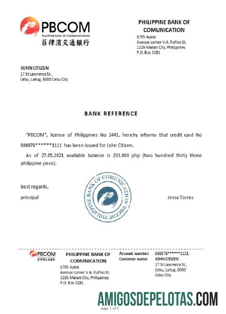 Referência PBCOM das Filipinas exemplo real