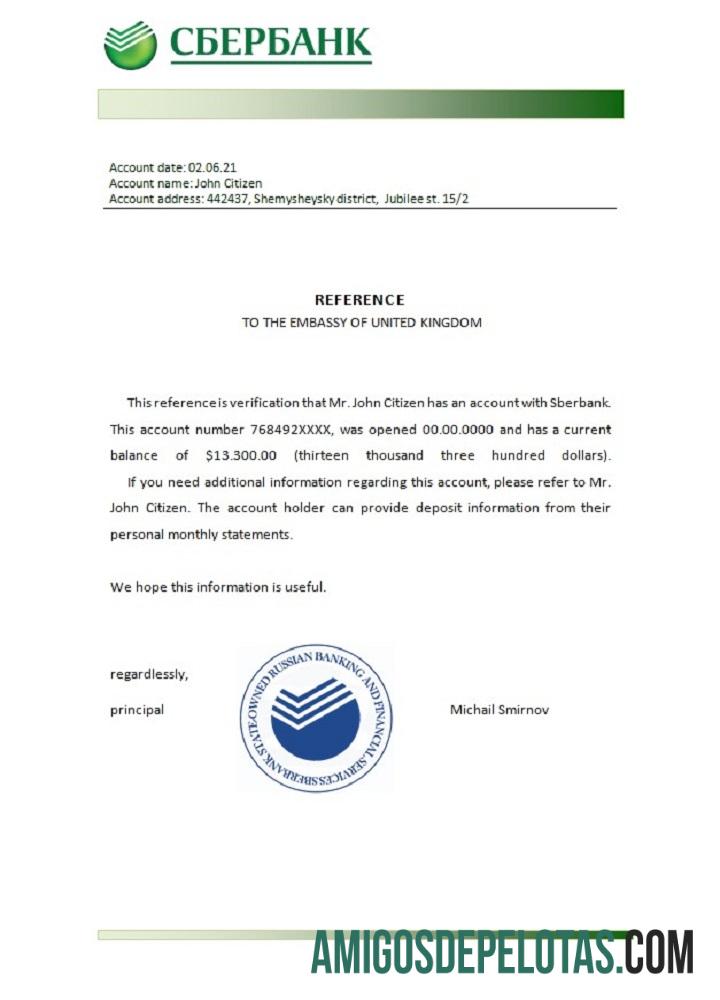 Referência do Sberbank da Rússia baixar para verificação