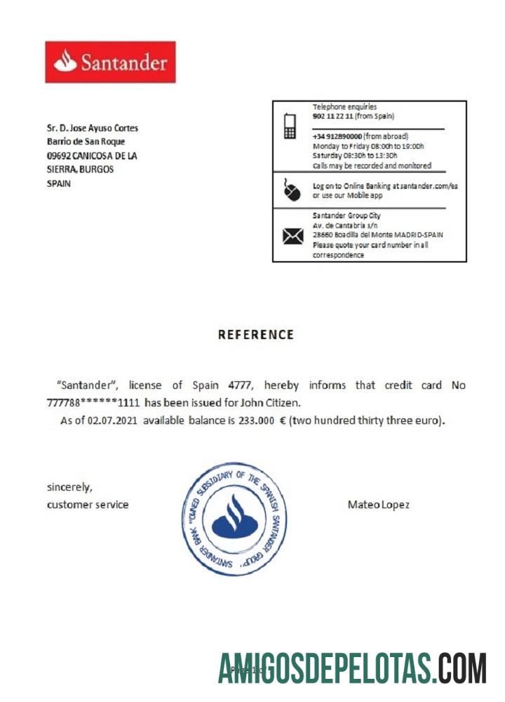 Referência Espanha Santander exemplo