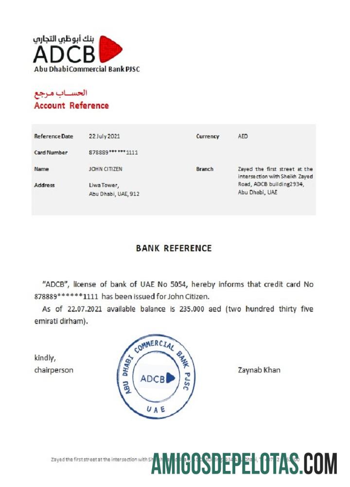 Referência ADCB dos Emirados Árabes Unidos amostra
