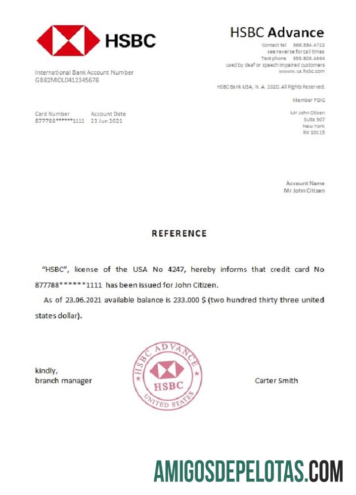 Referência HSBC dos EUA exemplo