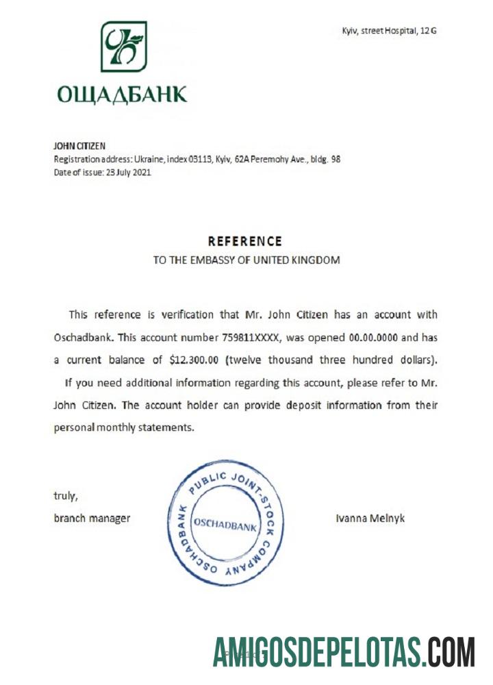 Referência do Oschadbank da Ucrânia amostra